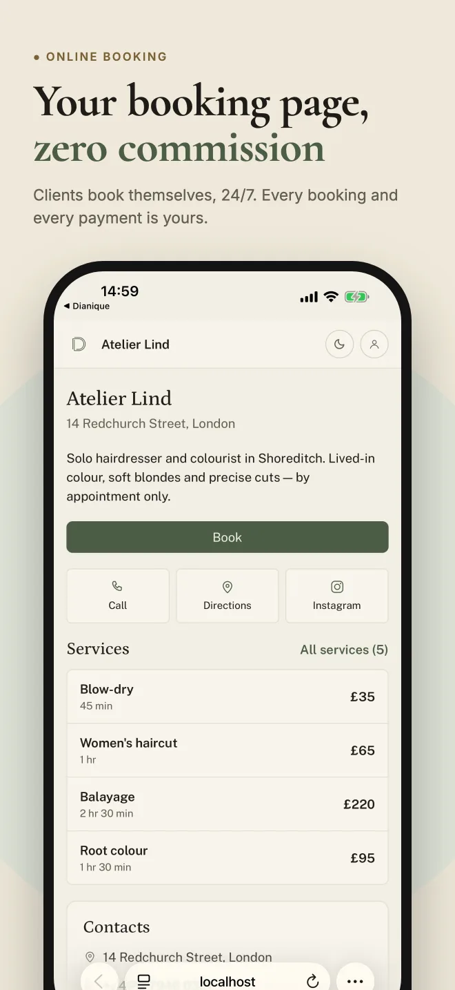 Booking page